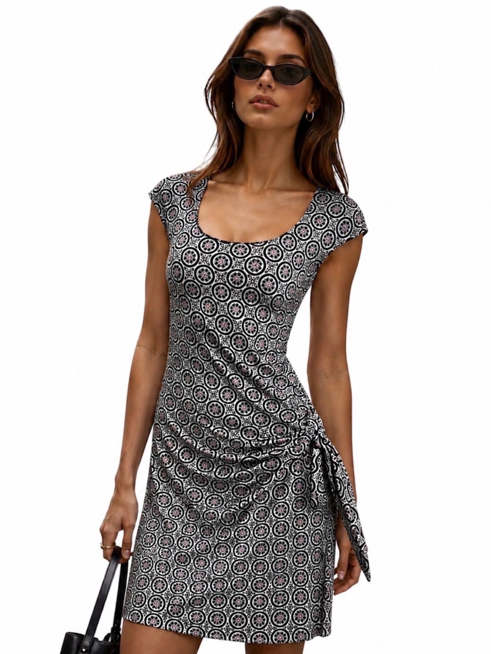 Max Edition Black & White Geometric Print  Midi Sheath Dress